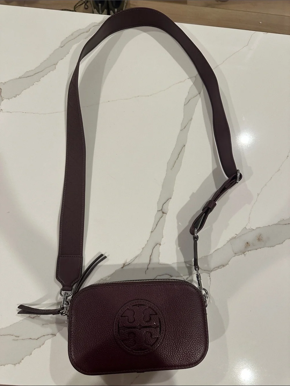 Tory Burch Pebbled Leather Crossbody in Deep Burgundy